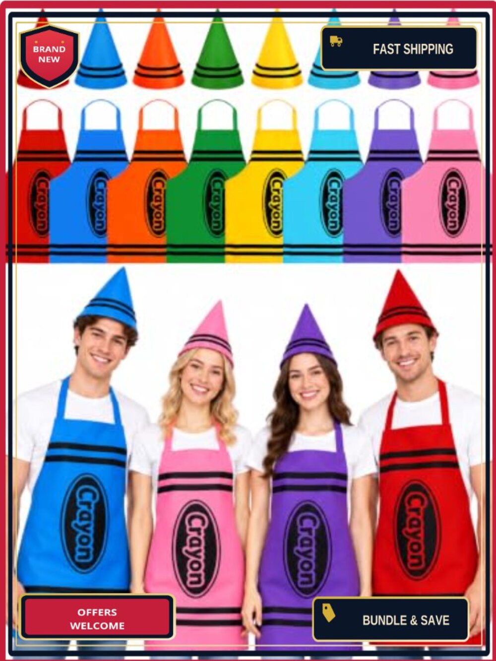 Adult Crayon Costume Set 16 Pcs Hats Aprons Group Halloween